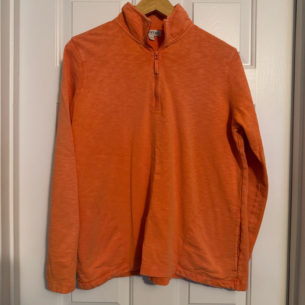 Orvis Shirt‎ Men’s Large Orange 1/4 Zip Pullover Cotton Long Sleeve Collared
